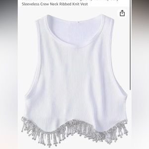 White Seamless Rhinestone top (Zara, XS)